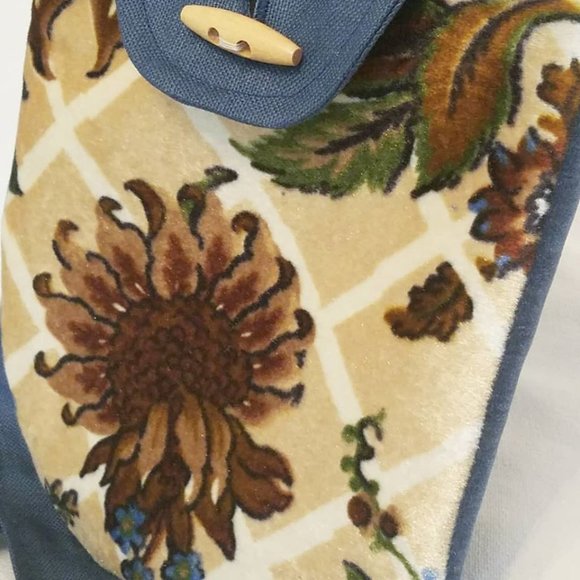 Purse Handbag Pouch Messenger Vintage Upholstery Velvet Blue Floral Crossbody - Picture 8 of 10